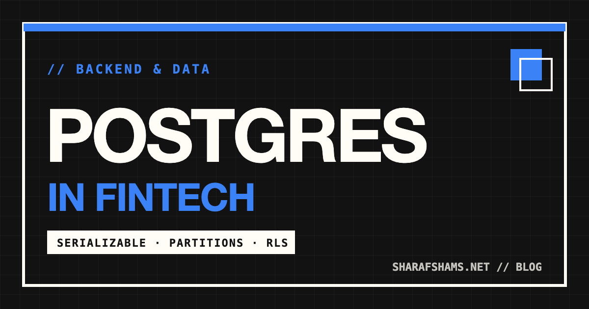 Dark typographic cover reading Postgres in Fintech with a blue Backend & Data label